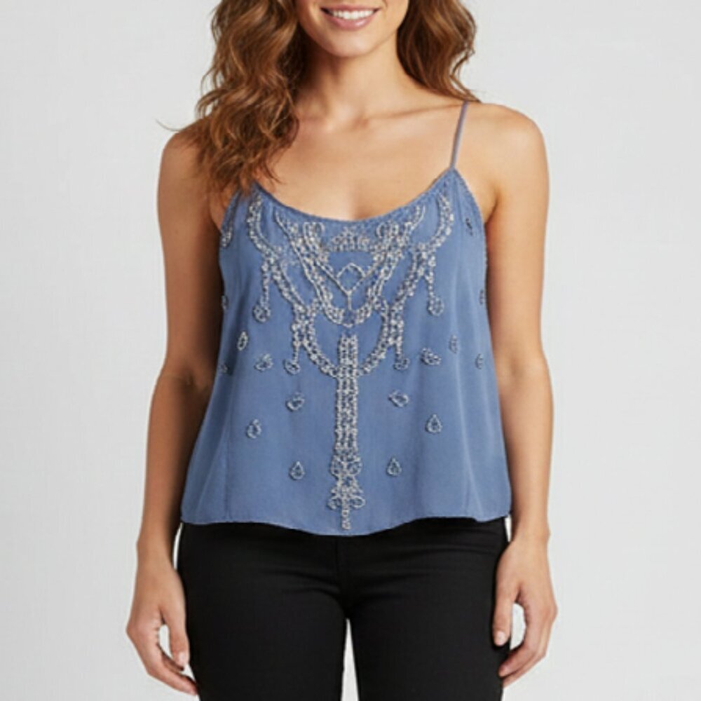 Matthew Williamson Sleeveless Beaded Embellished Top Blue b64